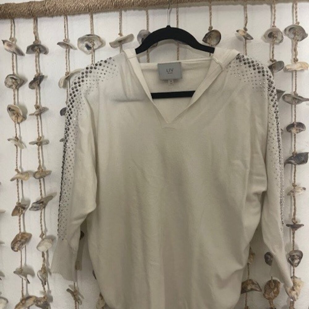 Womens Pullover Hoodie Sweater with Bling - Size Medium - Winter White